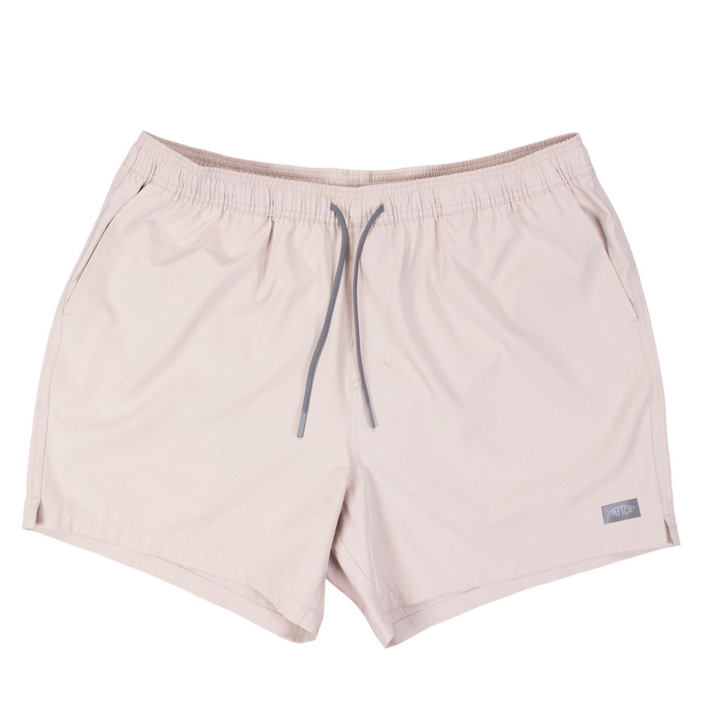Aftco Strike Swim Shorts Mens Size XL 5"‎ Tan Khaki Lined Elastic Waistband